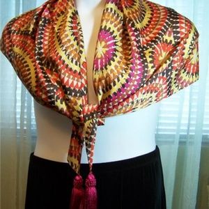 ECHO Earth-tone Geo-Print Large Tassel Scarf